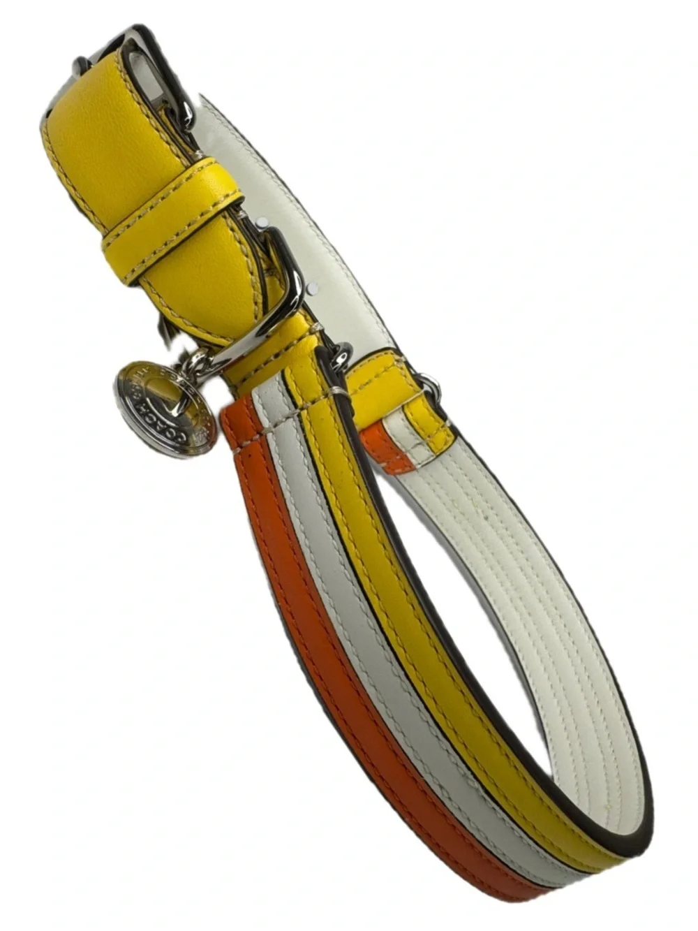 Coach Leather Y2K Striped Yellow White Orange Size Large 17-21” Dog Collar